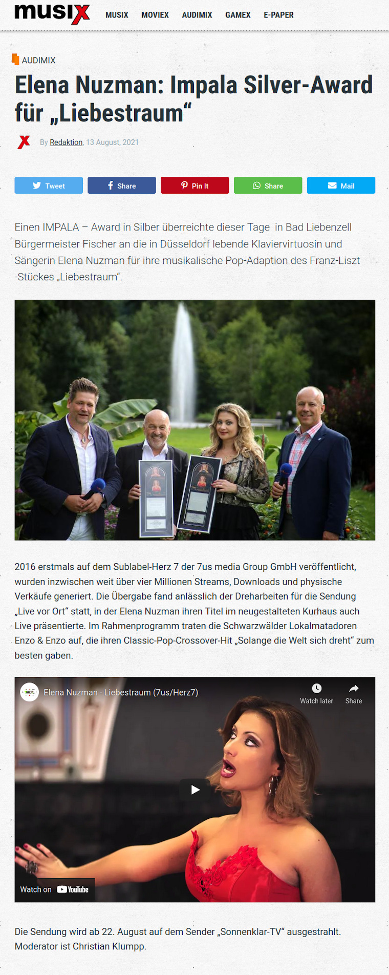 Elena Nuzman - News - Musix.de - IMPALA Silver-Award - August 2021